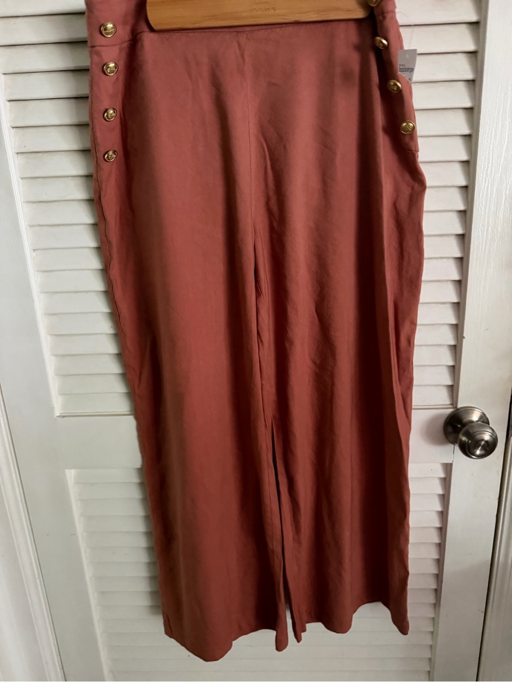 Wide Leg Button-Trim SideZip Pants in INC 8 Rust/Coral/Rose